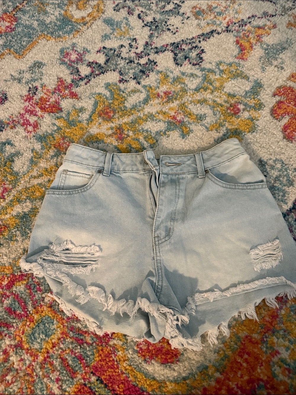 Rewash Light Blue Distressed High-Rise Denim Shorts